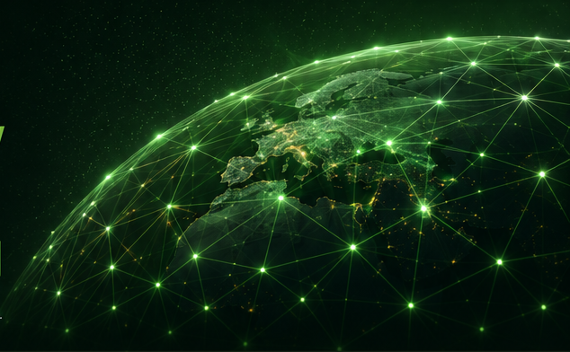 Connected cybersecurity network wrapping around the globe